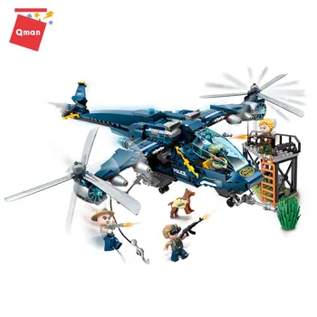 QMAN MOC Meste Les Polícia Radu stavebnicových nastaviť Odoslanie Osprey Vrtuľník modelu Vzdelávacích Tehly Toysfor deti Darček