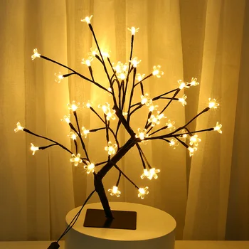 48 LED USB Cherry Plum Kvet Stromu Ľahké Stolové Lampy, Nočné svetlo pre Domáce Vnútorné Spálňa Svadobné Party Bar Dekorácie