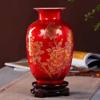Nový Čínsky Štýl, Váza Jingdezhen Klasická Porcelánu, Kryštálu, Glazúra Kvetinové Vázy Domov Dekor Ručné Svieti Famille Rose Vázy