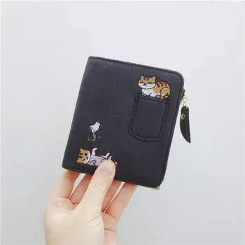 Vyšívané Cat Wallet Malé Zips Mince Kabelku Taška Krátke Navrhnuté Cartoon Peňaženky Ženy Dámy Mince Peňaženky Mini Držiteľov Karty