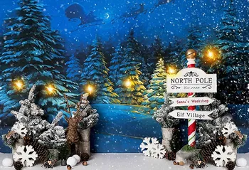 Avezano Pozadia Vianočné Zimné Noci Sneženie Elk Santa Claus Cestnej Znamení Borovice Fotografie Pozadí Photo Studio Photozone