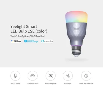 Yeelight 1SE Smart LED Žiarovka E27 6W RGB Bezdrôtové Ovládanie Hlasom Farebné Svetlo 100-240V Pracovať pre Google Asistent SmartThing Alexa