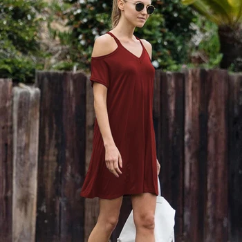 Bežné bavlnené tričko letné slnko šaty 2021 studenej rameno krátke rukáv voľné tričko čierne mini šaty sundress C508