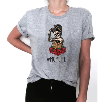 Camiseta Mujer Grafické T Košele Ženy Zábavné Mama Život Lebky Leopard, Gepard Tlač Topy 2020 Letné Krátke Sleeve Tee Tričko Femme