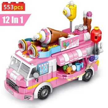 Tvorca Série Expert 553pcs Ice Cream Auto Stavebných Blokov Priateľmi 12 V 1 Ružová Kamión S 1 číselné Údaje Tehly Hračky Pre Dievčatá Dary