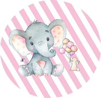 Kolo kruhu pozadie dievča baby sprcha ružové pruhy cute elephant pozadie narodeninovej party dekor candy tabuľka textílie YY-267