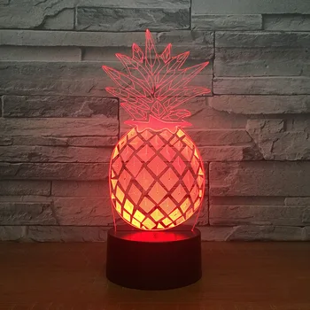 Novinka 3D Ananás (Ananas LED Nočné Svetlo 7 Farieb Zmeniť domovské Izba Dekor Dieťa, Deti, Dieťa Spí Stôl, stolná Lampa Diaľkové Tocuh