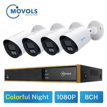 Movols 1080P Farebné Nočné Videnie KAMEROVÝ Systém Exteriérový Vodotesný kamerový Systém 8CH DVR kamerovým Systémom Kit