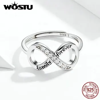 WOSTU S925 Nekonečnej Lásky Prstene Pre Ženy Reálne 925 Sterling Silver CZ Krúžok Znamená Šťastie a Krásu Šperky Darček CQR579