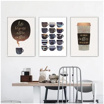 Plátno Umenie Plagátu Tlač Kuchyňa dekorácie Krásne Mramorové Rôzne Kávové Šálky Stenu Umenie maľovať Obrázky Pre Jedáleň