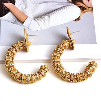 Nové Kolo Kovové Zlaté Náušnice Módny Trend Ženské Príslušenstvo Vysokej kvality Crystal Drop Náušnice Šperky Pre Ženy