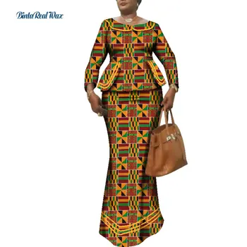 Nové Bazin Riche Africkej Ženy Top a Sukne, Súpravy Afriky Vosk Tlač 2 Kusy Sukne, Súpravy Tradičné Africké Oblečenie WY1641