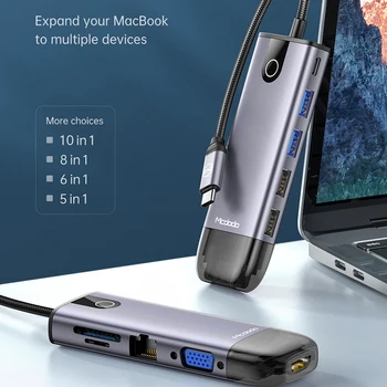 Mcdodo USB C HUB Typ C pre Multi USB 3.0, HDMI, RJ45 VGA Adaptér PD 100W pre iPad a MacBook Pro Huawei Mate 30 Splitter Typ C HUB