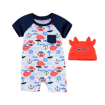 Baby Oblek Romper+Klobúk Cartoon Novorodenca Chlapec Oblečenie Bavlna 0-12M Kombinézu Roupa de bebe Oblečenie Súpravy Oblečenie