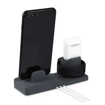3-v-1 Mobilný Telefón Nabíjanie smart Hodinky Headset Nabíjací Držiak Nabíjací Stojan pre iPhone iwatch Silikónové Nabíjacej Základni