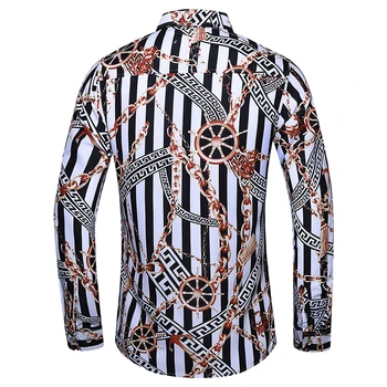 2021 Jeseň pánske Tričko Fashion Jedinečný Dizajn Tričko Pruhované Vytlačené Tričko s Dlhým Rukávom Mužov Slim Fit Bežné Kancelárske Tričko Muži M-5XL
