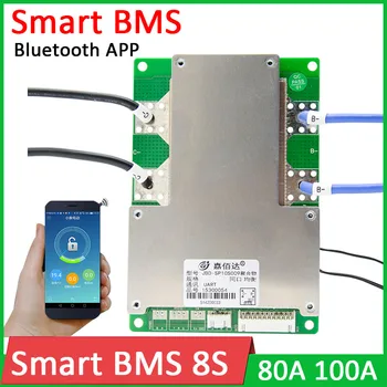 Smart BMS 8S 24V 80A 100A lifepo4 Lítiové Batérie, Ochrana Palube W rovnováhy Bluetooth APP Displeji ovládacieho monitor 3.2 V X8 BUNKY