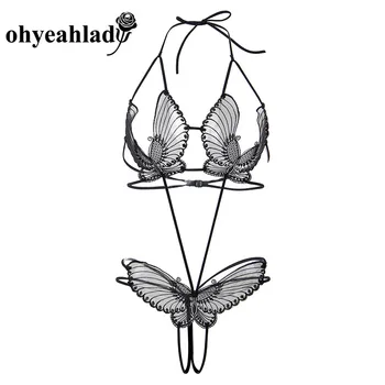 Ohyeahlady Motýľ Black Exotické Oblečenie Komplet Sexy Jemná Podprsenka a Tangá Nastaviť Čipky Okolo Žien spodnú Bielizeň Ouverte RJ80762