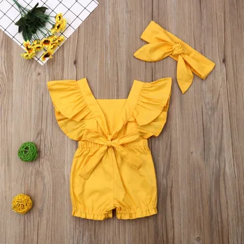 Letné Novorodenca Dievča Bavlna Romper Volánikmi Rukáv Jumpsuit Oblečenie Sunsuit Dievčatká Remienky Oblečenie