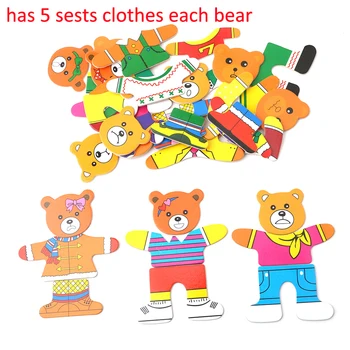 Drevené Puzzle Set Baby Vzdelávacie Hračky Medveď Zmena Oblečenie Hádanky Deti detské Drevené Hračky