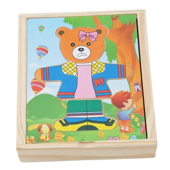 Drevené Puzzle Set Baby Vzdelávacie Hračky Medveď Zmena Oblečenie Hádanky Deti detské Drevené Hračky