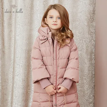 DKH15155 dave bella zimné dievčatká 5Y-13Y módne pevné dole kabát deti 90% biele kačacie nadol čalúnená deti bunda