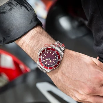 40 mm voľný čas luxusné retro pánske automatické hodinky púzdro z nerezovej ocele mechanického pohybu svetelný ukazovateľ-hliníkový rám