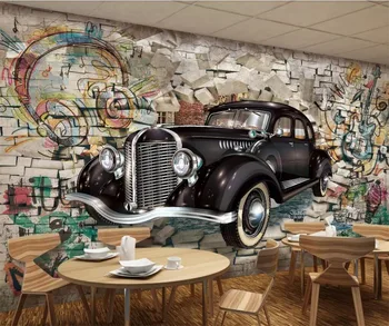 Beibehang abstraktných de parede 3d nástenná maľba Vlastné retro klasické auto cez stenu stereo reštaurácia, bar nástenná maľba pozadia na stenu papier
