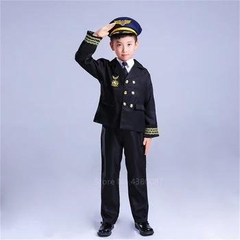 Deti Air Force pre Chlapcov Airplan Pilot Kapitán Jednotné Halloween, Karneval, Cosplay Kostýmy letuška Nóbl Oblečenie