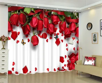 Red rose Luxusné Zatmenie 3D Okna Záclony Na Obývacia Izba, Spálňa Závesy cortinas Rideaux Vlastnú veľkosť Vankúše kryt