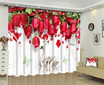 Red rose Luxusné Zatmenie 3D Okna Záclony Na Obývacia Izba, Spálňa Závesy cortinas Rideaux Vlastnú veľkosť Vankúše kryt