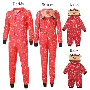 Vianočné Jeleň pijamas de navidad oboznámení Dieťa Sleepwear Ženy Hoodies Jeleň Tlač Topy+Nohavice Rodiny Zodpovedajúce Oblečenie Pjs Nastaviť