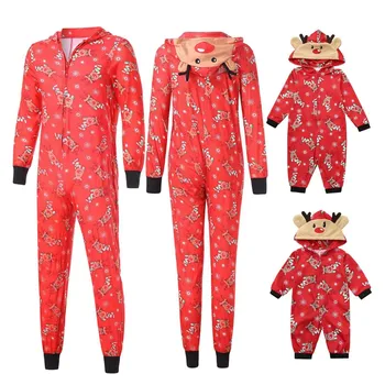 Vianočné Jeleň pijamas de navidad oboznámení Dieťa Sleepwear Ženy Hoodies Jeleň Tlač Topy+Nohavice Rodiny Zodpovedajúce Oblečenie Pjs Nastaviť