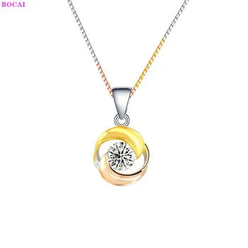 BOCAI reálne mincový striebro S925 náhrdelník pre ženy Thai striebro módne Jednoduché Farebné krku reťaz šperky Valentína darček