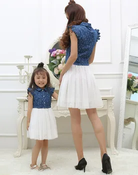 Matka Dcéra Šaty 2020 Letné Rodinné Oblečenie Mama a Dcéra Šaty Zodpovedajúce Oblečenie Modrá Biele Šaty pre Deti a Ženy