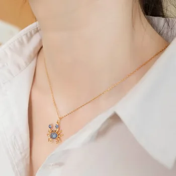 925 sterling silver blue krab náhrdelník žena Letnú dovolenku tichom štýl prívesok rakovine Pre ženy móda Jemné šperky