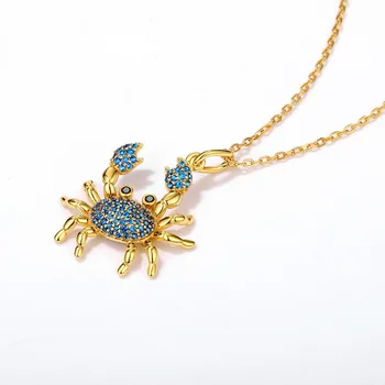 925 sterling silver blue krab náhrdelník žena Letnú dovolenku tichom štýl prívesok rakovine Pre ženy móda Jemné šperky