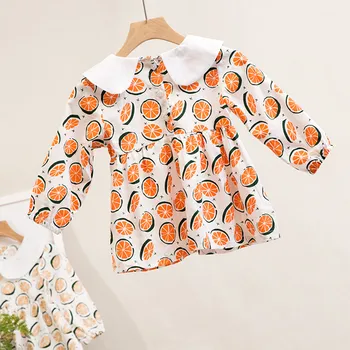 Batoľa Detská Baby Dievčatá Kreslených Princezná Ovocie tlač Šaty Oblečenie Oblečenie s Dlhým Rukávom Mini Šaty Módne Dievča Bavlnené Oblečenie