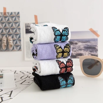 3 Páry/set New Butterfly Ponožky Ženy Streetwear Harajuku Posádky Ženy Ponožky Módne EÚ Veľkosť 35-40 Dropshipping Dodanie