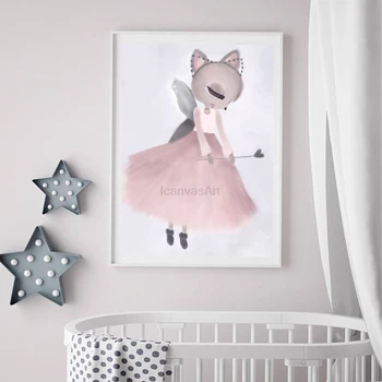 Akvarel Ružová Princezná Obrazy na Plátne Bunny Múr Umenia Plagátu Narodeninám Nordic Obrázky pre Dievčatá, detská Izba Domova