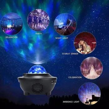 LED Star Projektor Nočné Svetlo Galaxy, Hviezdna Noc Lampa Oceánu Vlny Projektor S Hudbou Bluetooth Reproduktor Diaľkové Ovládanie Pre Dieťa