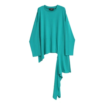 Nové 2020 Žena s Dlhým Rukávom Nepravidelný Tee Top Jednoduchý Štýl Solid Farba Fialová Zelená Dámske Jedinečné Streetwear T-shirt Tričko 6867