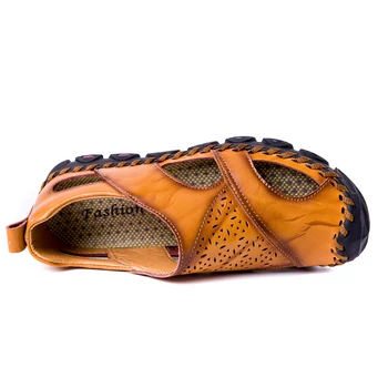 Mynde Nové Mužov Bežné Kožené Sandále Vonkajšie Letné Ručné Pláže Topánky pre Mužov Priedušná Obuv Pošmyknúť Na Prechádzky Sandály