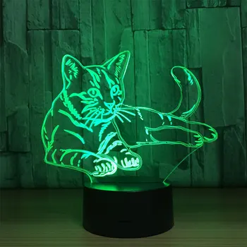 Farebné Roztomilé Mačky 3D Ilúziu, písací Stôl Ozdoba Interiéru Lampy, Akryl Dotykový Spínač, LED Nočné Svetlo Transparentné Lampka Nocna Deti Darček
