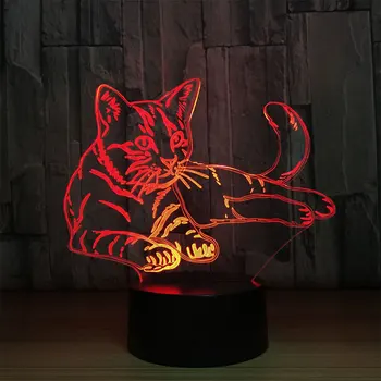 Farebné Roztomilé Mačky 3D Ilúziu, písací Stôl Ozdoba Interiéru Lampy, Akryl Dotykový Spínač, LED Nočné Svetlo Transparentné Lampka Nocna Deti Darček