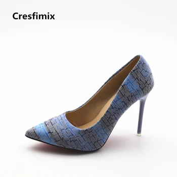 Cresfimix femmes hauts talons ženy móda modré pruhované 10 cm vysokom podpätku topánky lady roztomilý pohodlné sklzu na vysokých podpätkoch a615