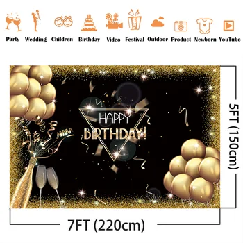 Happy birthday tému party gold glitter balóny Šampanské kulisu pre fotografovanie black štúdia pozadie pre photo studio