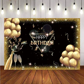 Happy birthday tému party gold glitter balóny Šampanské kulisu pre fotografovanie black štúdia pozadie pre photo studio