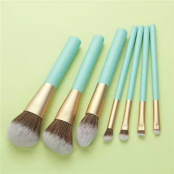 7Pcs Prenosné make-up štetec, sada Modrá krásy nástroje drevená rukoväť loose powder Tieni rias očné make-up štetce T07092