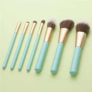 7Pcs Prenosné make-up štetec, sada Modrá krásy nástroje drevená rukoväť loose powder Tieni rias očné make-up štetce T07092